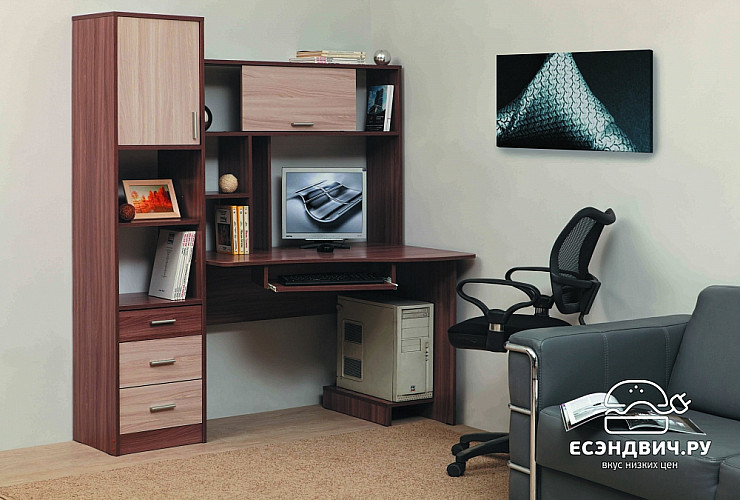 Стол компьютерный со стеллажом "Dave" (Ясень шимо темный/Ясень шимо светлый) Esandwich-ОлПкс-10