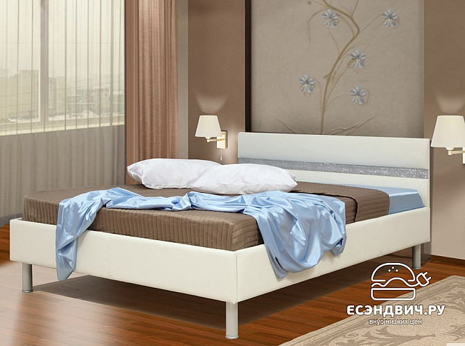 Кровать 1400 мягкая  "Moonlight" (Иск. кожа/Ортопед. осн.)  (Белый) Esandwich-ОлПл