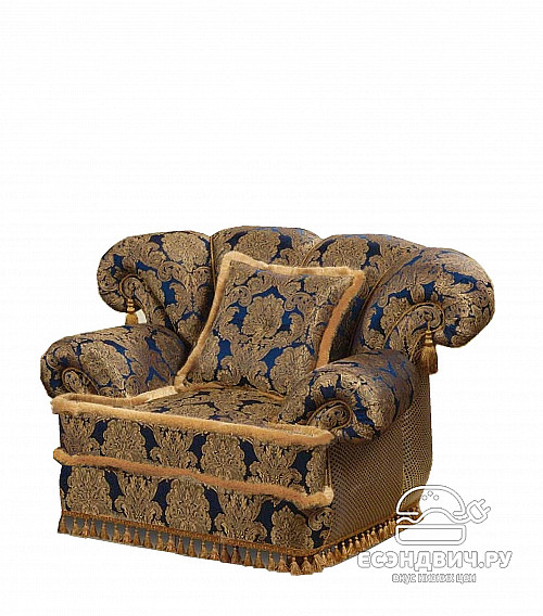 Кресло с 1-й подушкой Monako "Лувр" (Бук) (Жаккард Милан синий/Сутаж/Кисти/Бахрома) Dn/Mn