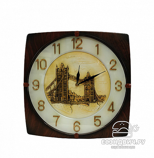 Часы настенные  "Мио" (Полистоун Коричневый с золотом/Рис. Тауэрский мост) Mb/8044