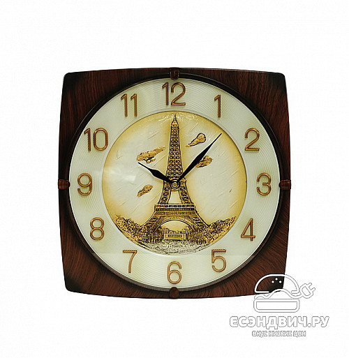 Часы настенные  "Мио" (Полистоун Коричневый с золотом/Рис. Эйфелева башня) Mb/8045
