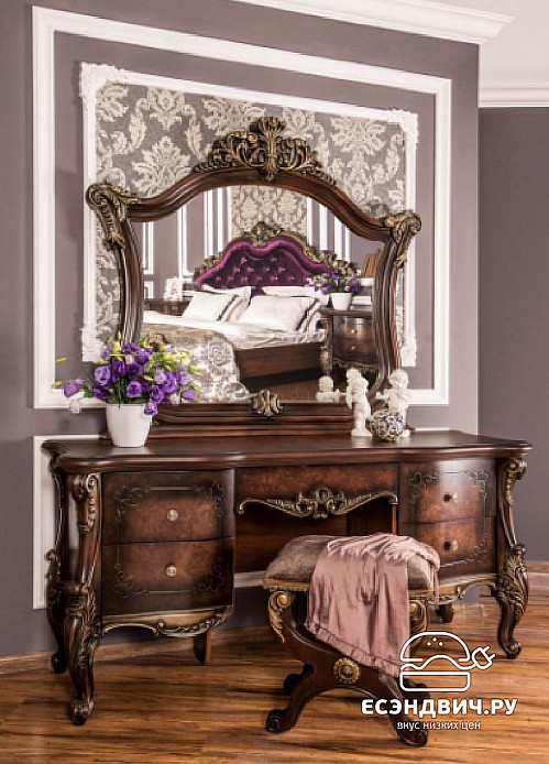 Спальный гарнитур 7 предм. "Дель Корсо" (МДФ) (Корень дуба глянец/Патина/Бархат) UgRs