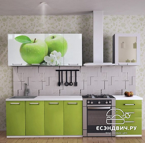 Кухня mela 1,8 "Кьянти" (МДФ)(Фотопечать Яблоко/Лайм глянец) EsandwichBTS