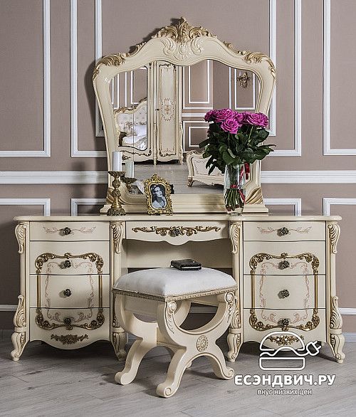 Спальный гарнитур 7 предм. "Джованни" (МДФ) (Крем глянец/Патина/Лак/Шелкография) UgEn