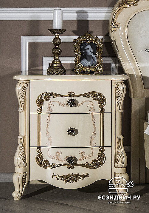 Спальный гарнитур 6 предм. "Джованни" (МДФ) (Крем глянец/Патина/Лак/Шелкография) UgEn/К2