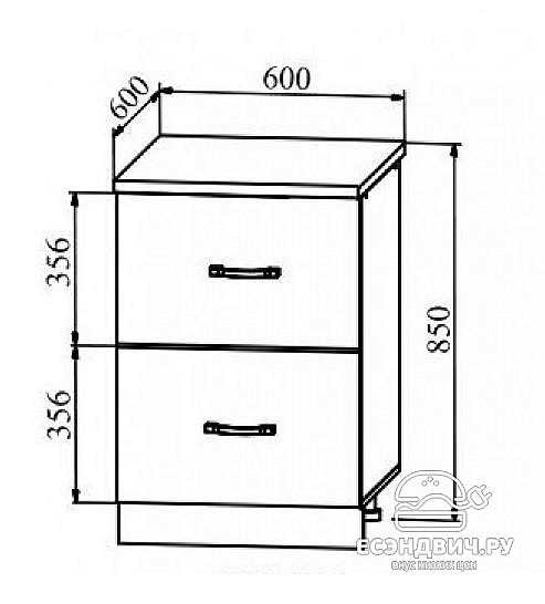 Тумба 600 комод (2 ящ.) "The Loft" (МДФ) (Бетон светлый) /DSV/Loft/С2К600