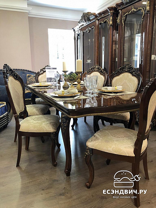 Стол "Себастьяно" (Дерево/ПУ/ППУ) (Корень дуба глянец/Шелкография/Патина/Лак) UgJk