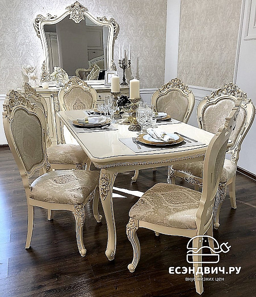 Стул "Себастьяно" (Дерево/ПУ/ППУ) (Крем глянец/Жаккард/Патина/Лак) UgJk