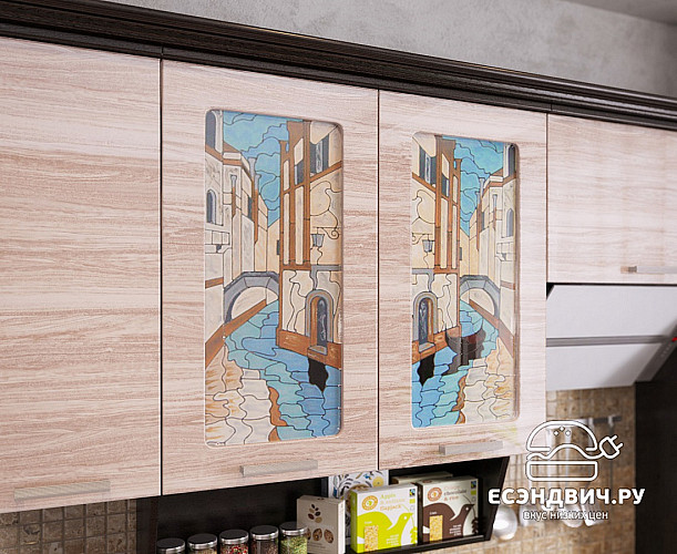 Кухня угловая  3,0/1,5 №2 лев./мойка+сушка "Брушвуд" (Венге/Сер.глянец/Ясень беж.глянец) Esandwich9580