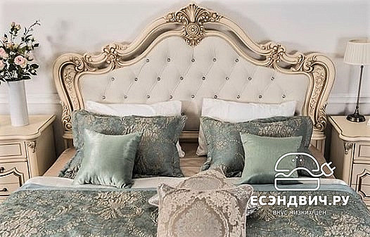 Кровать 1800 "Дель-Монте" (МДФ) (Крем/Бархат/Патина/Лак) UgML