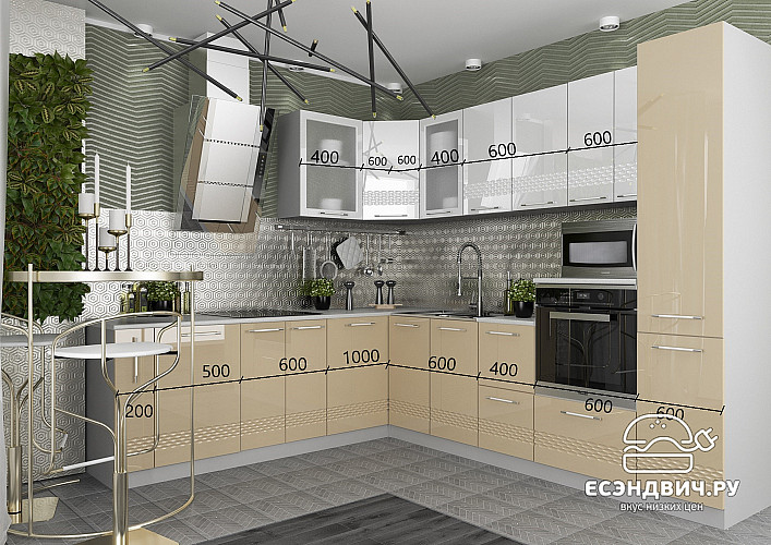 Шкаф торцевой 400 правый decorazione "Лакрима" (МДФ глянец) (Капучино) /DSV/Kpl/ПТ400