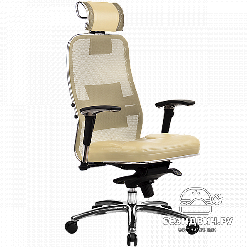 Кресло fold plus "Нэо"(Сетчатая ткань Бежевая/Кожа NewLeather Бежевая/Хром)-Mt/SL-3.02