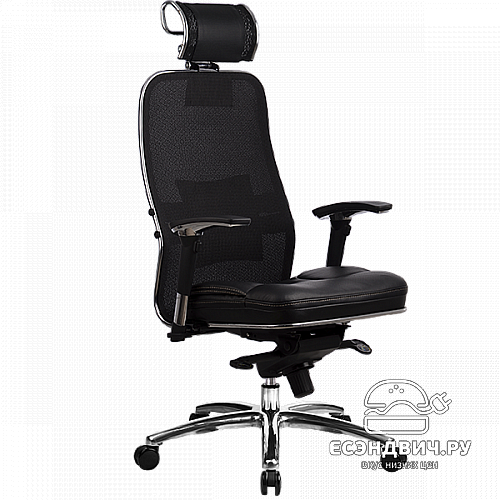 Кресло fold plus "Нэо"(Сетчатая ткань двойная Черная/Кожа NewLeather Черная/Хром)-Mt/SL-3.02