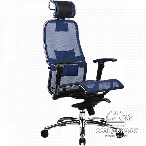 Кресло fold "Нэо" (Сетчатая ткань Синяя/Кожа NewLeather Черная/Хром)-Mt/S-3.02