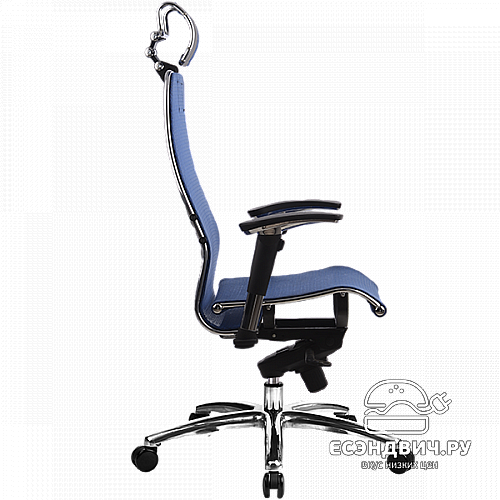 Кресло fold "Нэо" (Сетчатая ткань Синяя/Кожа NewLeather Черная/Хром)-Mt/S-3.02