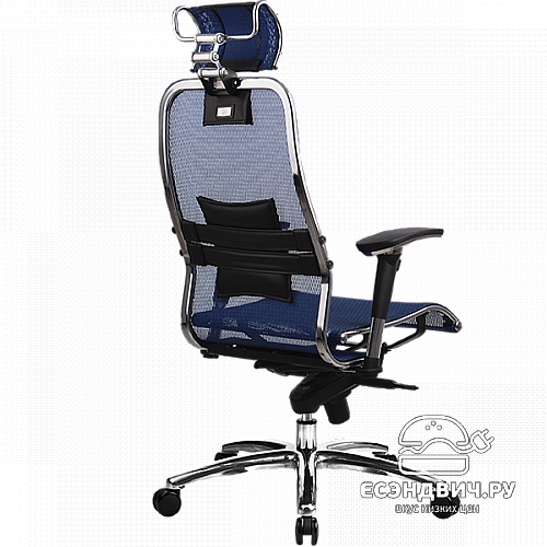 Кресло fold "Нэо" (Сетчатая ткань Синяя/Кожа NewLeather Черная/Хром)-Mt/S-3.02