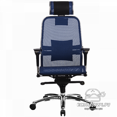 Кресло fold "Нэо" (Сетчатая ткань Синяя/Кожа NewLeather Черная/Хром)-Mt/S-3.02