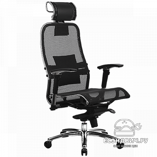 Кресло fold "Нэо" (Сетчатая ткань Черная/Кожа NewLeather Черная/Хром)-Mt/S-3.02