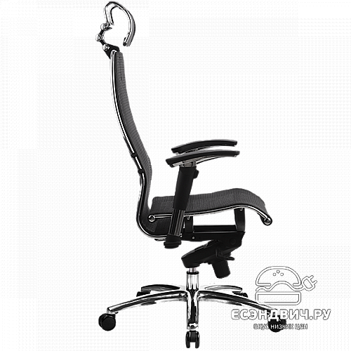 Кресло fold "Нэо" (Сетчатая ткань Черная/Кожа NewLeather Черная/Хром)-Mt/S-3.02