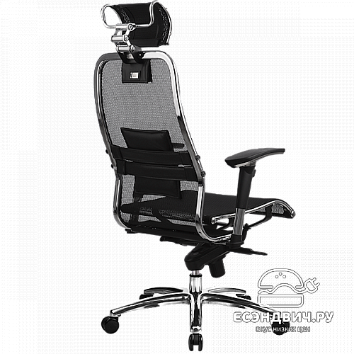 Кресло fold "Нэо" (Сетчатая ткань Черная/Кожа NewLeather Черная/Хром)-Mt/S-3.02