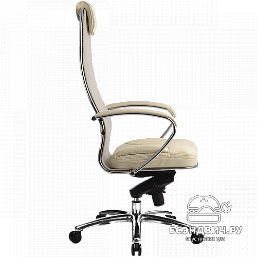Кресло slim plus "Нэо"  (Сетчатая ткань Бежевая/Кожа NewLeather Бежевая/Хром)-Mt/SL-1.02