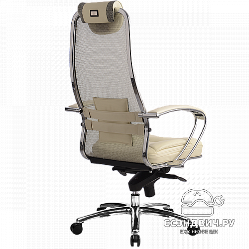 Кресло slim plus "Нэо"  (Сетчатая ткань Бежевая/Кожа NewLeather Бежевая/Хром)-Mt/SL-1.02