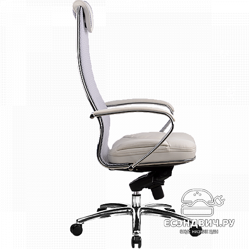 Кресло slim plus "Нэо"  (Сетчатая ткань Бело-серая/Кожа NewLeather Белая/Хром)-Mt/SL-1.02