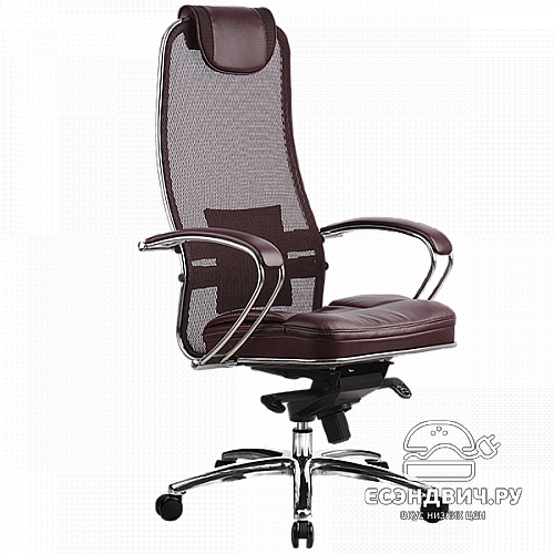 Кресло slim plus "Нэо"  (Сетчатая ткань Темно-бордовая/Кожа NewLeather Бордовая/Хром)-Mt/SL-1.02