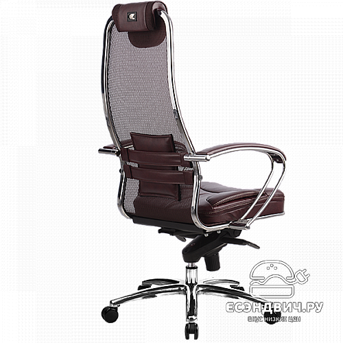 Кресло slim plus "Нэо"  (Сетчатая ткань Темно-бордовая/Кожа NewLeather Бордовая/Хром)-Mt/SL-1.02