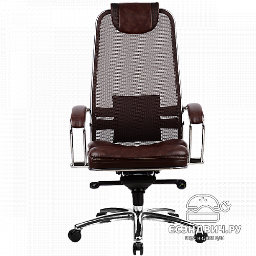 Кресло slim plus "Нэо"  (Сетчатая ткань Темно-коричневая/Кожа NewLeather Коричневая/Хром)-Mt/SL-1.02