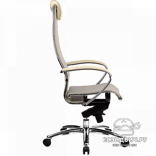 Кресло slim "Нэо" (Сетчатая ткань Бежевая/Кожа NewLeather Бежевая/Хром)-Mt/S-1.02