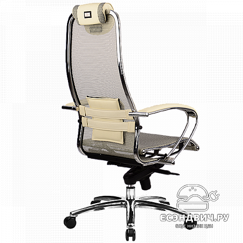 Кресло slim "Нэо" (Сетчатая ткань Бежевая/Кожа NewLeather Бежевая/Хром)-Mt/S-1.02