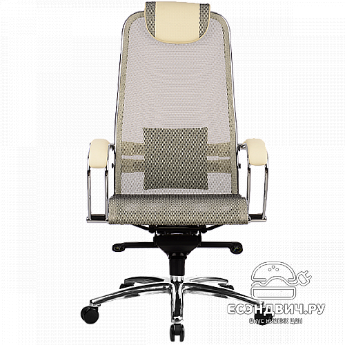 Кресло slim "Нэо" (Сетчатая ткань Бежевая/Кожа NewLeather Бежевая/Хром)-Mt/S-1.02