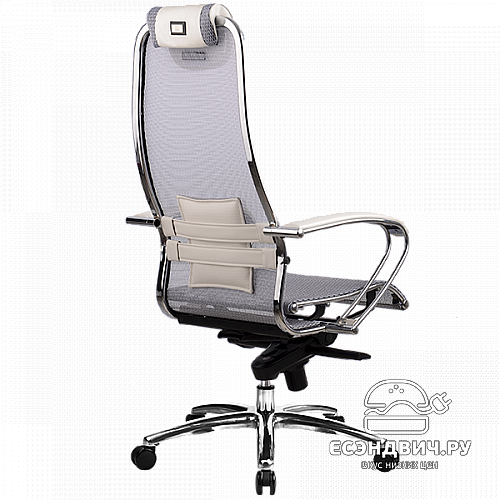 Кресло slim "Нэо" (Сетчатая ткань Бело-серая/Кожа NewLeather Белая/Хром)-Mt/S-1.02