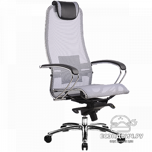 Кресло slim "Нэо" (Сетчатая ткань Серая/Кожа NewLeather Черная/Хром)-Mt/S-1.02