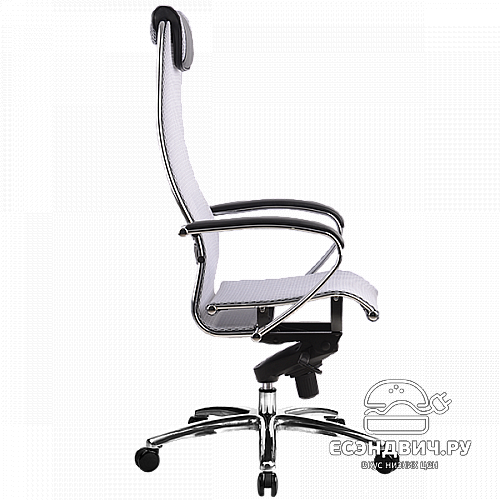 Кресло slim "Нэо" (Сетчатая ткань Серая/Кожа NewLeather Черная/Хром)-Mt/S-1.02