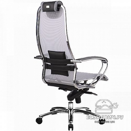 Кресло slim "Нэо" (Сетчатая ткань Серая/Кожа NewLeather Черная/Хром)-Mt/S-1.02