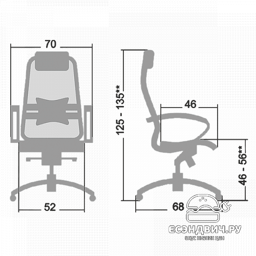 Кресло slim "Нэо" (Сетчатая ткань Серая/Кожа NewLeather Черная/Хром)-Mt/S-1.02