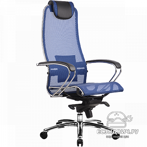Кресло slim "Нэо" (Сетчатая ткань Синяя/Кожа NewLeather Черная/Хром)-Mt/S-1.02