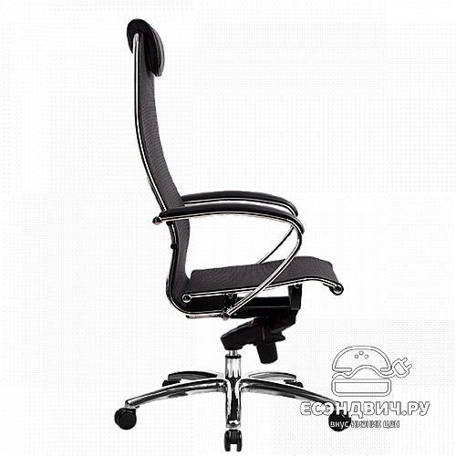 Кресло slim "Нэо" (Сетчатая ткань Черная/Кожа NewLeather Черная/Хром)-Mt/S-1.02