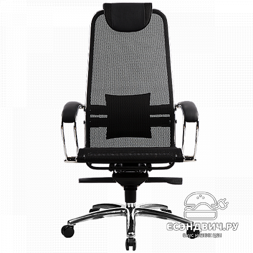 Кресло slim "Нэо" (Сетчатая ткань Черная/Кожа NewLeather Черная/Хром)-Mt/S-1.02