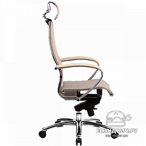 Кресло solo "Нэо" (Сетчатая ткань Бежевая/Кожа NewLeather Бежевая/Хром)-Mt/S-2.02