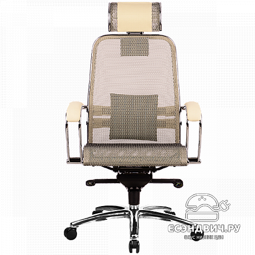 Кресло solo "Нэо" (Сетчатая ткань Бежевая/Кожа NewLeather Бежевая/Хром)-Mt/S-2.02