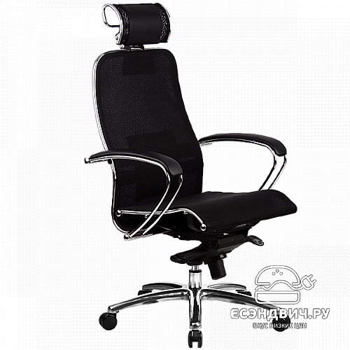 Кресло solo "Нэо" (Сетчатая ткань двойная Черная/Кожа NewLeather Черная/Хром)-Mt/S-2.02