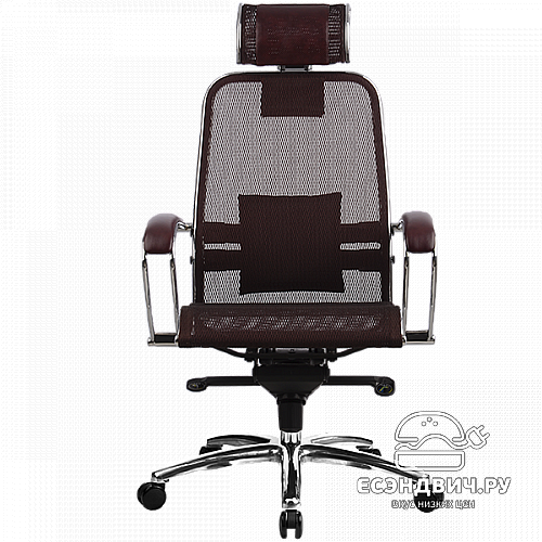 Кресло solo "Нэо" (Сетчатая ткань Темно-бордовая/Кожа NewLeather Бордовая/Хром)-Mt/S-2.02