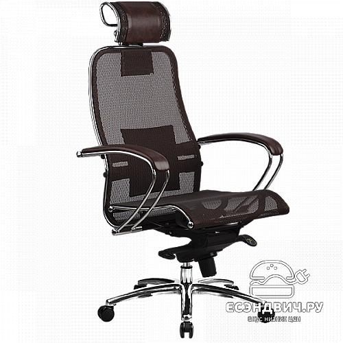 Кресло solo "Нэо" (Сетчатая ткань Темно-коричневая/Кожа NewLeather Коричневая/Хром)-Mt/S-2.02