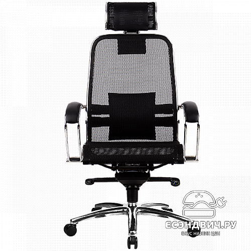 Кресло solo "Нэо" (Сетчатая ткань Черная/Кожа NewLeather Черная/Хром)-Mt/S-2.02