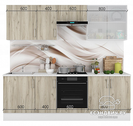 Кухня 2,4 "Герда" (Серый Крафт/Стекло с рис.) /Gnt/Ep/5