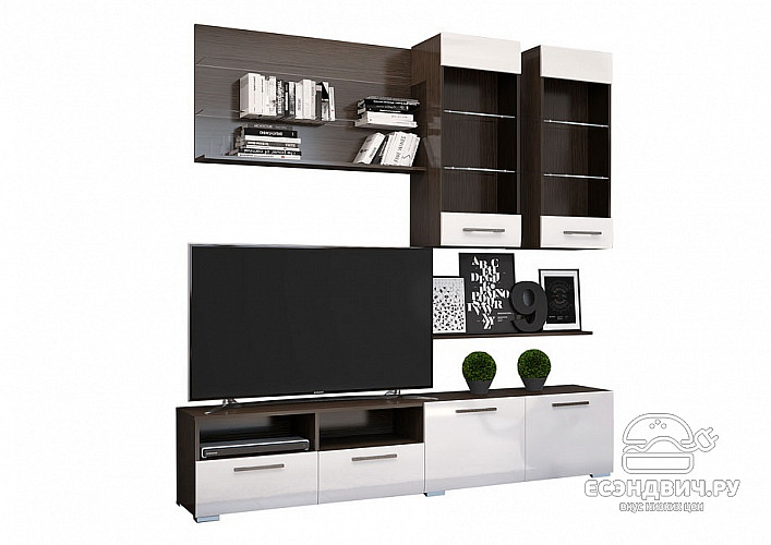 Гостиная 2,0 belle "Милена" (МДФ) (Венге/Белый глянец) /Gnt/Нс3