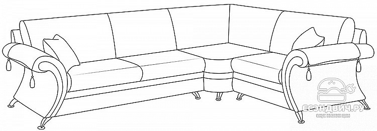 Диван угловой 3,0х2,25 прав.выкатной 2подушки/2накидки Napoleon "Лувр" (Премьер 24/Катар 370-05 ромб+рис./Сутаж/Кисти) Dn/NP/VR